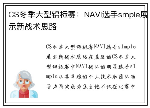 CS冬季大型锦标赛：NAVI选手smple展示新战术思路