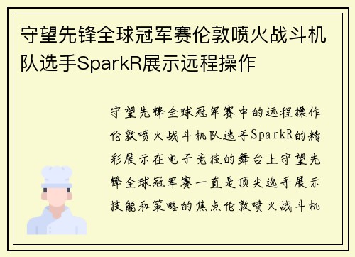 守望先锋全球冠军赛伦敦喷火战斗机队选手SparkR展示远程操作