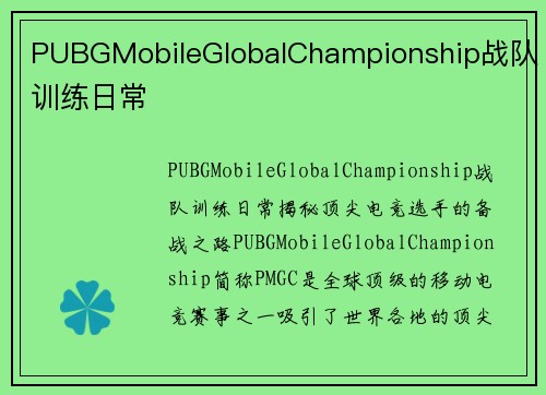 PUBGMobileGlobalChampionship战队训练日常