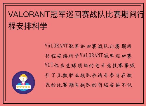 VALORANT冠军巡回赛战队比赛期间行程安排科学
